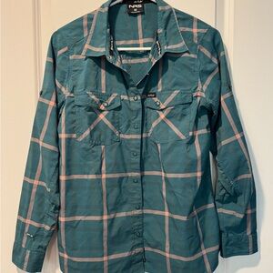 NRS Guide Long Sleeve Women's Teal Plaid Button-Up Shirt